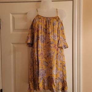 easel mustard floral cold shoulder top